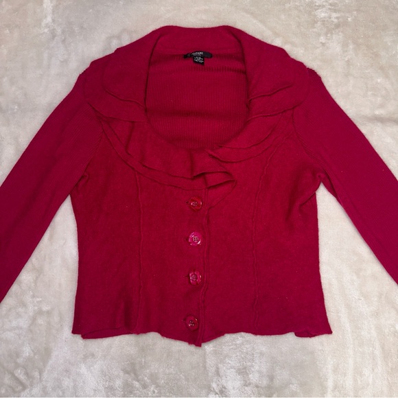 Alfani Boiled Wool Flutter Collar Jacket Maroon Button Down Size PM Petite - Picture 3 of 14